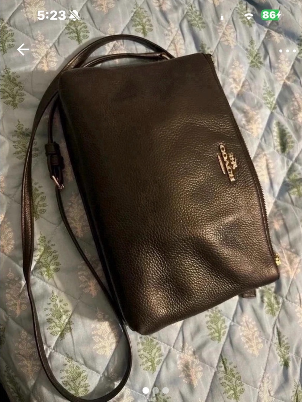 Coach Black Pebbled Leather Crossbody with Gold-Tone Logo Accent